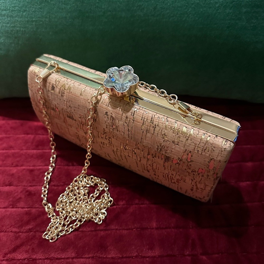 D'Margeaux New York Cork Clutch with Faux Diamond Closure